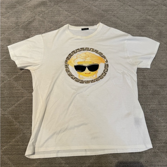 Versace White/navy Medusa Graphic Short Sleeve Tee Men Size 40 - Picture 1 of 5